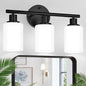 Zarbitta 3-Light Bathroom Light Fixtures, Black Modern Vanity Lights with Milky White Frosted Glass Shades, Bathroom Wall Lamp for Mirror Kitchen Living Room Hallway Cabinet Porch