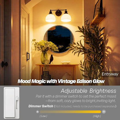 2-Light Wall Sconces,Black Double Bathroom Vanity Light with Milk Glass Minimalist Farmhouse Wall Sconce Light Lamp for Bathroom Mirror Living Room Bedroom Kitchen E26 Hardwire Indoor
