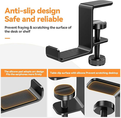 Yocice Headphone Hanger Holder Stand-Under Desk Headphone Hanger， Headset Hook Holder Space-Saving Aluminum Stand with Universal Fit for Gaming PC Accessories (Black-1PCS)
