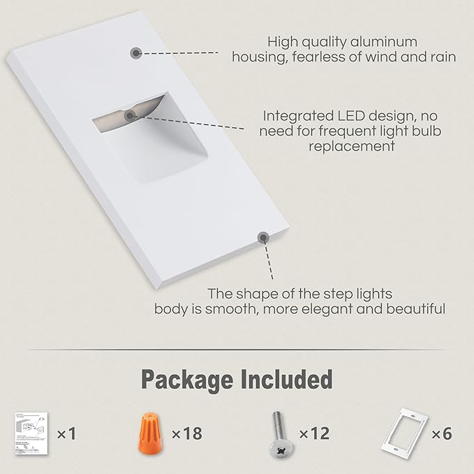 FTL Outdoor Step Lights LED Stair Lights Indoor, 3CCT 12V Low Voltage Light for Stairs 3000K/4000K/5000K Color Changing 3.5W 150LM, Aluminum Vertical Deck Stair Light White, 6-Pack