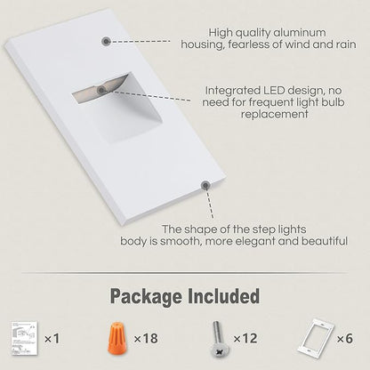 FTL Outdoor Step Lights LED Stair Lights Indoor, 3CCT 12V Low Voltage Light for Stairs 3000K/4000K/5000K Color Changing 3.5W 150LM, Aluminum Vertical Deck Stair Light White, 6-Pack