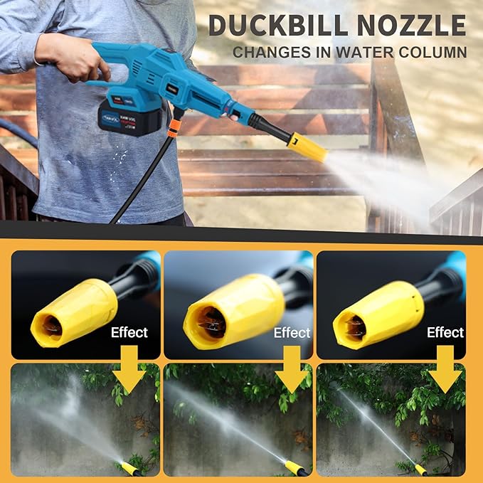 Cordless Pressure Washer, Portable Power Cleaner, 750PSI High Pressure Water, 3 Speed, 6-in-1 Nozzle Handheld Pressure Washer for Car, Home, Garden Cleaning (No Battery)