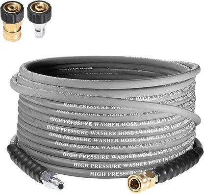1/4” Pressure Washer Hose 35 FT 4500 PSI, Steel Braided Layer & NonMarking Rubber for Hot/Cold Water High Power Washer Replacement With Quick Connect & M22 Fitting, Industrial-grade