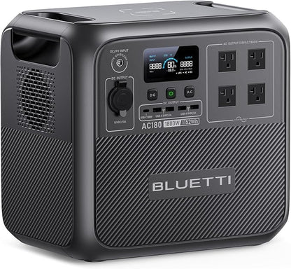 BLUETTI Portable Power Station AC180, 1152Wh LiFePO4 Battery Backup w/ 2 1800W (2700W peak) AC Outlets, 0-80% in 45Min, Solar Generator for Camping, Off-grid, Power Outage