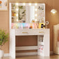 COMHOMA Vanity Desk with Lighted Mirror and Power Outlet, RGB LED Lights Makeup Vanity Set for Girls, Large Storage Capacity Dressing Table for Bedroom, 3 Lighting Modes Adjustable Brightness, White