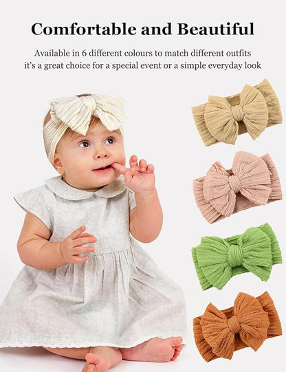 Pink Baby Headbands with Bows, White Headband Bow for Baby Girls Infant Head Wraps Newborn Bonnet Toddler Unisex Gifts(03H-07)