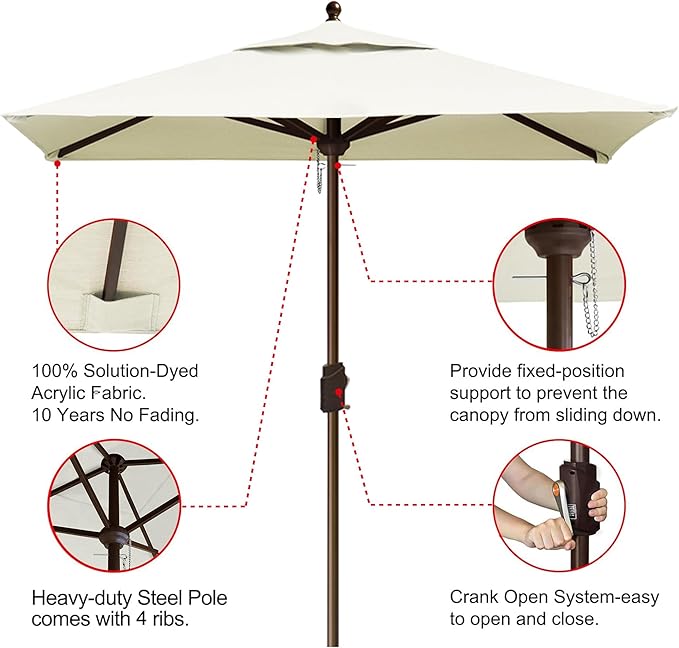 EliteShade USA 10-Year-Non-Fading 6x6Ft Square Market Umbrella Patio Outdoor Table Umbrella with Ventilation, Natural