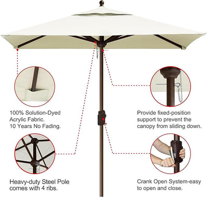 EliteShade USA 10-Year-Non-Fading 6x6Ft Square Market Umbrella Patio Outdoor Table Umbrella with Ventilation, Natural
