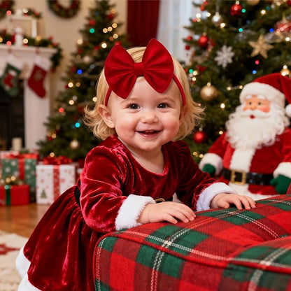 Christmas Velvet Baby Girls Bows Elastic Nylon Headbands Red Green Handmade Christmas Newborn Bows Hairbands Infants Toddlers Hair Accessories
