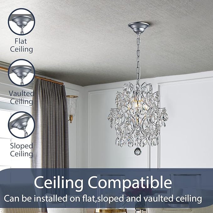 Bestier Modern Pendant Chandelier Crystal Raindrop Lighting Ceiling Light Fixture Lamp for Dining Room Bathroom Bedroom Livingroom entryway 1 E26 Bulbs Required D13 in x H16 in