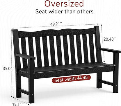 Stoog All-Weather Outdoor Benches Set of 2, Never Fade & Rust-Proof HIPS Plastic Garden Bench, 800lb Capacity, Used for Patio, Backyard, Porch, Black