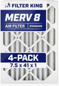 Filter King 7.5x41x1 Air Filter | 4-PACK | MERV 8 HVAC Pleated A/C Furnace Filters | MADE IN USA | Actual Size: 7.5 x 41 x .75"