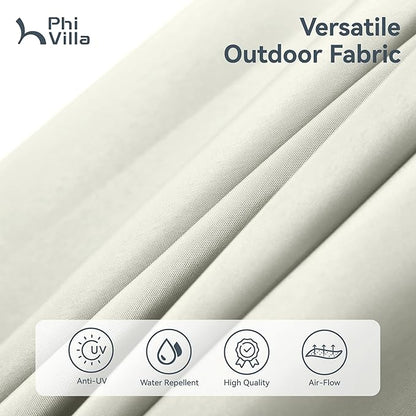 PHI VILLA 15ft Large Patio Umbrellas with Base Included, Outdoor Double-Sided Rectangle Market Umbrella with Stand, Outside Umbrellas for Poolside Lawn Backyard, Ivory