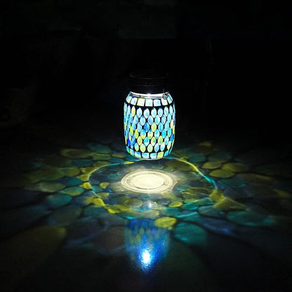Solar Mosaic 2pack Outdoor Waterproof Cool Blue Mosaic jar Decor Christmas Gifts for Women Mom Grandma Halloween Hanging Solar Lights Decoration Outside for Yard, Patio,Backyard,Porch (Contemporary)