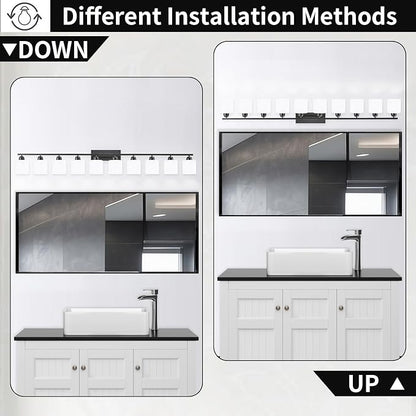 10 Light Black Vanity Lights for Giant Mirror, Bathroom Vanity Lights Over Mirror with Milky White Frosted Glass Shades,65 inch Bathroom Light Fixture for Mirrors, E26
