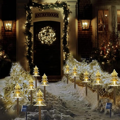Christmas Solar Pathway Lights, Solar Tree Lights with Stake Landscape Lights Outdoor Waterproof Christmas Decorative Lights for Garden Yard Lawn Patio Walkway, 5 Pack