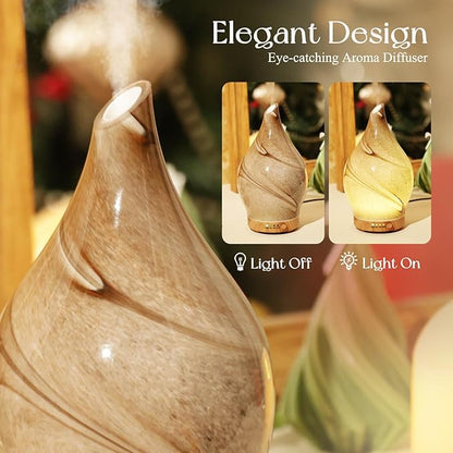 Porseme 150ml Essential Oil Diffuser Glass Color Changing Aroma Air Diffusers Aromatherapy Ultrasonic Cool Mist Humidifier 6 Running Hours Waterless Auto-Off for Sleeping, Yoga, Office, Spa (Desert)