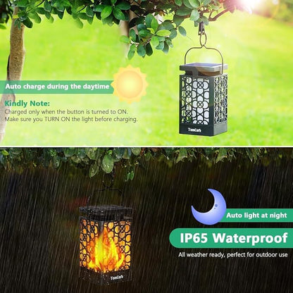 TomCare Solar Lanterns Outdoor Upgraded Flickering Flame Waterproof Hanging Lanterns Decorative Solar Powered LED Lights for Patio Deck Yard, 6 Pack
