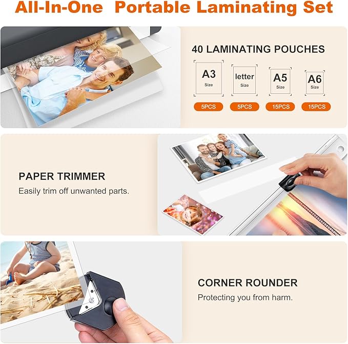 Bonsaii Laminator, 13 Inch 7-in-1 Thermal Laminator Machine with Never Jam Technology, with 40 Laminting Sheets for Home, Office, and Classroom Organization Supplies