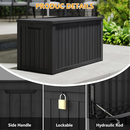 150 Gallon Resin Deck Box, Waterproof Outdoor Storage Box, Lockable for Patio Furniture, Garden Tools, Pool Accessories, UV-Resistant for All Weather Use, Black