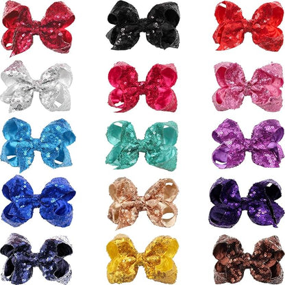 CÉLLOT Party Festival Baby Girls Sparkling Bows Clips 30PCS Glitter Sequins 4" Hair Bows Alligator Hair Clips for Girls Baby Children Toddlers