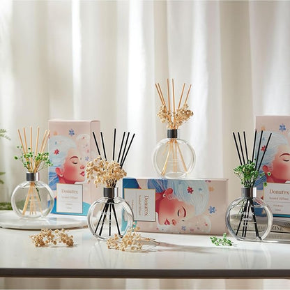 Flower Reed Diffuser Set 5.07oz Jasmine Scent Diffuser with Sticks Home Fragrance Reed Diffuser for Bathroom Shelf Decor