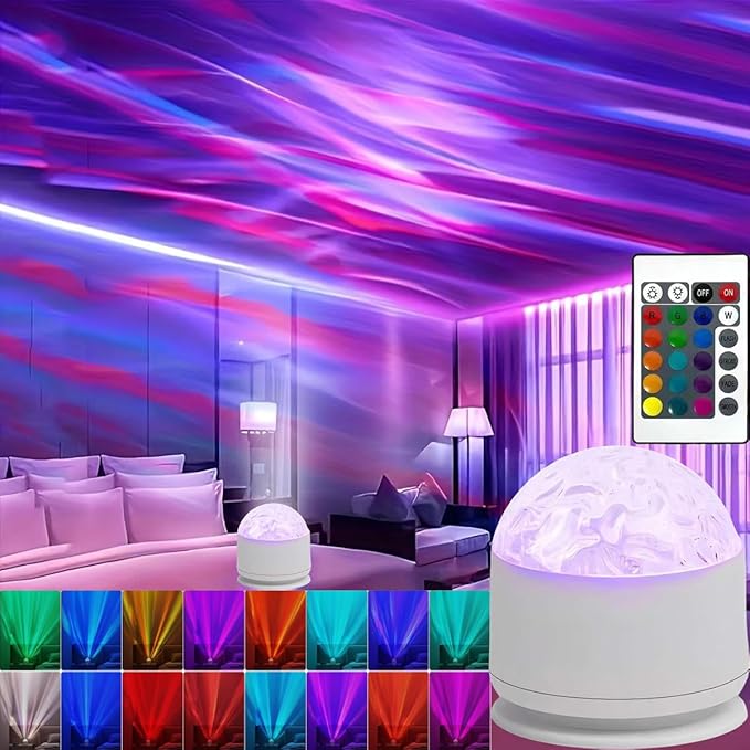 2 in 1 Galaxy Light,16 Color Northern Lights Projector,Ocean Wave Projector Sunset Lamp with Remote Control,USB Recharge Aurora Night Light Projector for Bedroom Home Decor Kids Girl Gift(Aurora&Wave)