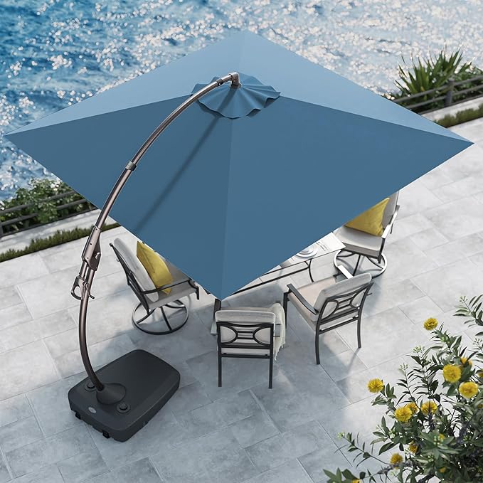 Grand patio Sunbrella 10x10 FT Cantilever Umbrella with Base Included Patio Square Aluminum Offset Umbrellas for Outdoor Pool (Sapphire Blue, 10X10 FT-SUNBRELLA)