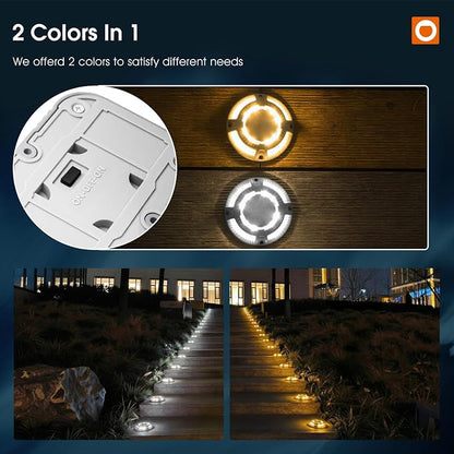 addlon Solar Driveway Lights Outdoor 24 Pack, 2 Color Modes LED Deck Dock Marine Waterproof Driveway Marker Lights for Step Sidewalk Stair Garden Pathway Walkway Yard (Warm White/Cool White)