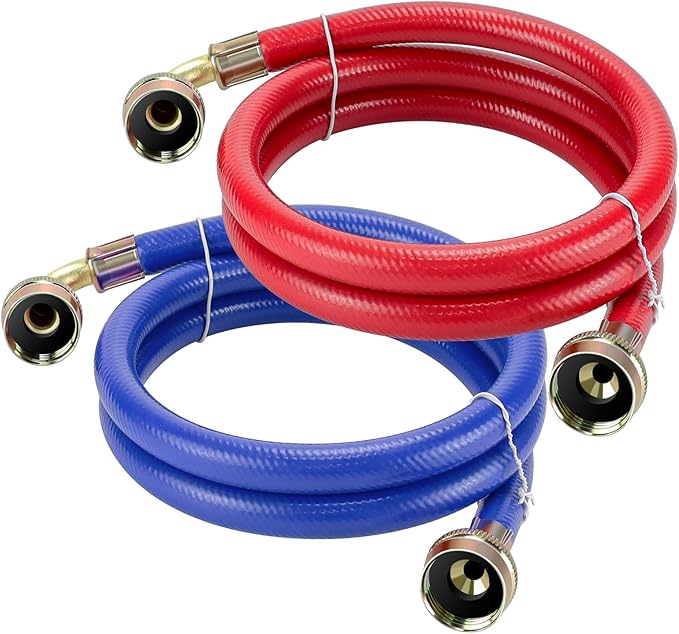 4 FT Rubber Washing Machine Hoses with 90 Degree Elbows by Fetechmate No-Lead Burst-proof Hot and Cold Water Supply Washer Hoses for Washing Machine - 2 Packs by Fetechmate