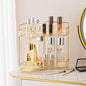 shuang qing 2-Tier Corner Bathroom Counter Organizer – Classic Storage Shelf for Makeup, Perfume & Toiletries, Space-Saving Countertop Tray Fits Bathroom, Dresser, Kitchen (Vintage Gold)