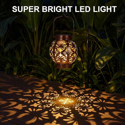 Edenseelake 2 Pack Solar Hanging Lanterns Outdoor Waterproof Flower Lights, Metal Decorative LED Lantern for Garden, Patio, Porch, Yard, Lawn, Bronze