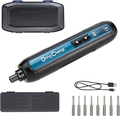 DongCheng 4V Cordless Electric Screwdriver, 2000mAh Battery Powered Rechargeable Screwdriver with 3 Torque Setting Up to 5N.m, 300RPM, Dual LED Lights, 8pcs 2-Inch Magnetic Screw Bits for Home DIY