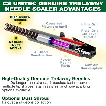 CS Unitec | 199.3120 | 2B Needle Scaler and Chisel Scaler Combination Kit. Inline-Grip, Air-Powered, 19 Needles, 3000 Blows per Minute, 5.75 Lbs – Made in England