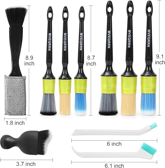 10PCS Car Detailing Brush Set,Boars Hair Car Cleaning Detail Brush kit,Ultra Soft No Scratch Car Dust Brush,Car Interior Detailing Brushes Kit,Detail Brushes Car Detailing for Interior Exterior(green)