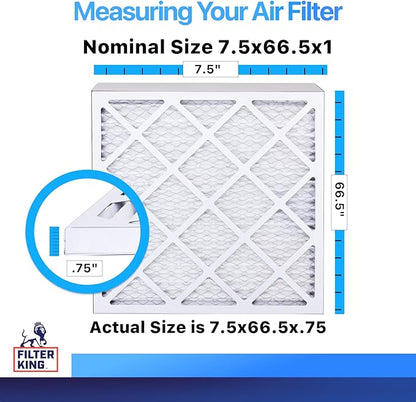 Filter King 7.5x66.5x1 Air Filter | 4-PACK | MERV 8 HVAC Pleated A/C Furnace Filters | MADE IN USA | Actual Size: 7.5 x 66.5 x .75"