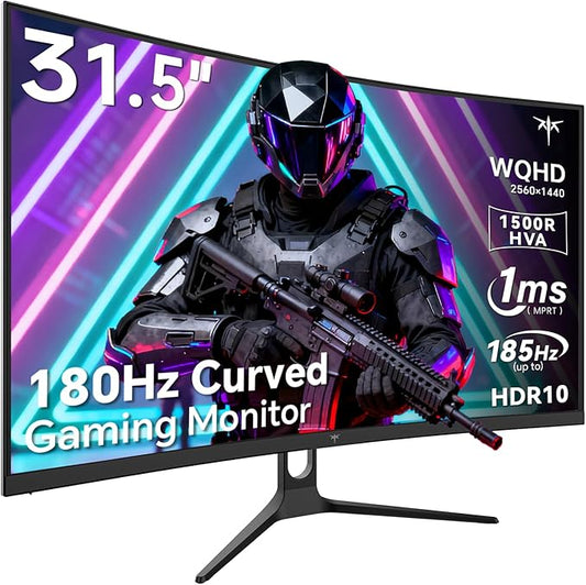 KTC 32 Inch Curved Gaming Monitor, 2K 180Hz Computer Monitor, Up to 185Hz, QHD 1500R PC Monitor 1ms with Adaptive Sync, DisplayPort/HDMI/USB, VESA Wall Mount, Tilt Adjustable, H32S5