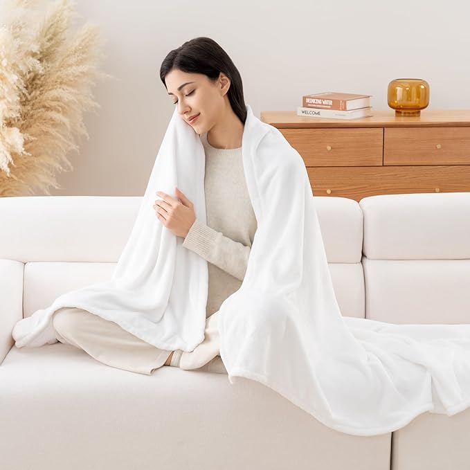 Luxury Fleece Warm Throw Blanket, Soft Lightweight Velvety Plush Throw for Couch and Bed, Cozy Comfy for All Seasons(True White, 50×70 Inches)