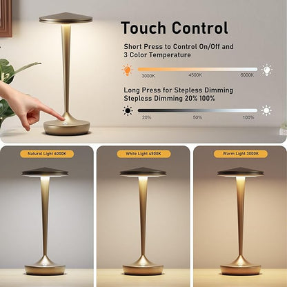YHT YHTCordlessTable Lamps Rechargeable, 6000mAh Battery Portable LED Touch Led Table Lamp, 3-Color Stepless Dimming & Memory Function, for Outdoor, Dinning, Patio, Restaurant, Kitchen (Bronze)