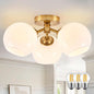 KoKo&Yukina 3-Light Mid Century Modern Gold Semi Flush Mount Ceiling Light Globe Sputnik Chandelier Fixture Milk Glass Globe Ceiling Lights for Bedroom Living Room Hallway Entryway Foyer