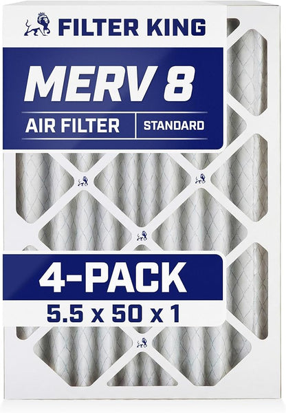Filter King 5.5x50x1 Air Filter | 4-PACK | MERV 8 HVAC Pleated A/C Furnace Filters | MADE IN USA | Actual Size: 5.5 x 50 x .75"