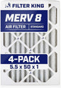 Filter King 5.5x50x1 Air Filter | 4-PACK | MERV 8 HVAC Pleated A/C Furnace Filters | MADE IN USA | Actual Size: 5.5 x 50 x .75"