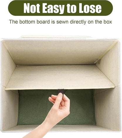 Large 17" 42 Quarts Collapsible Stackable Storage Bins with Lids [3-Pack] Foldable Fabric Linen Storage Boxes Cube, Closet Organizer Baskets with Label for Home (16.7 x 12 x 12", Green & White)