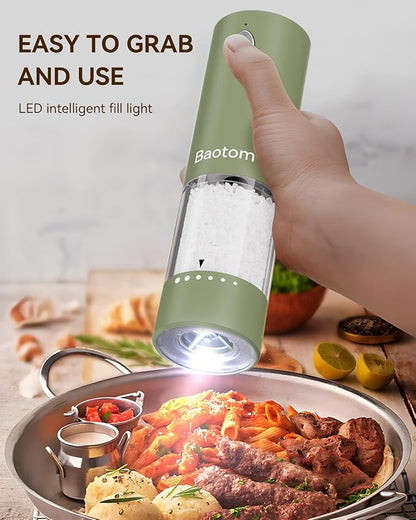 Electric Salt and Pepper Grinder Set with Dual Charging Base, 6 Adjustable Coarseness Levels & External Grind Settings, One-handed Operation Salt and Pepper Mills with LED Light,Green