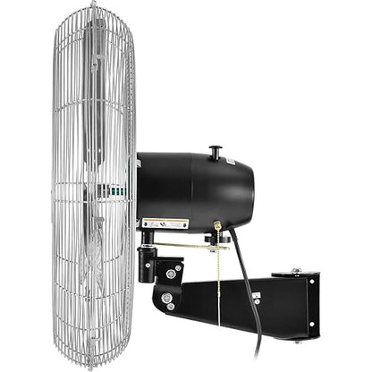 Global Industrial Deluxe Wall Mount Fan, 30" Diameter, Fixed and Oscillating Head, 3 Speed, 10,000 CFM at 1100 RPM, 1/2 HP, Tilting Head, For Indoor Use Only