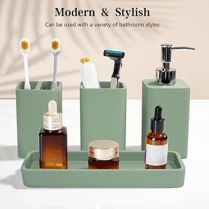 YMXYJM Bathroom Accessories Set, 4 Pcs Bathroom Accessory Set, Soap Dispenser, Toothbrush Holder, Qtip Holder Set, Bathroom Sets Complete, Bathroom Sink Set for Modern Home Decor,Green