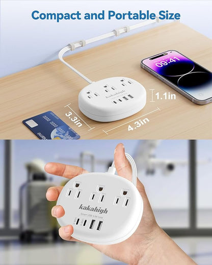 Flat Extension Cord with Outlet Cover & Cable Clips- 5 FT, 1625W Child Proof Extension Cord with 3 AC Outlet 4 USB (24W/4.8A), Flat 90 Degree Power Strip for Behind Furniture Couch Sofa TV, etc