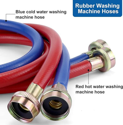 Washer Hoses 4FT,Rubber Washing Machine Hoses 3/4 Washer Machine Hoses 2 packs,Burst Proof Water Supply Lines for Hot and Cold Washer Water Hoses,Universal for All Standard Wash Machines-by MIFLUS