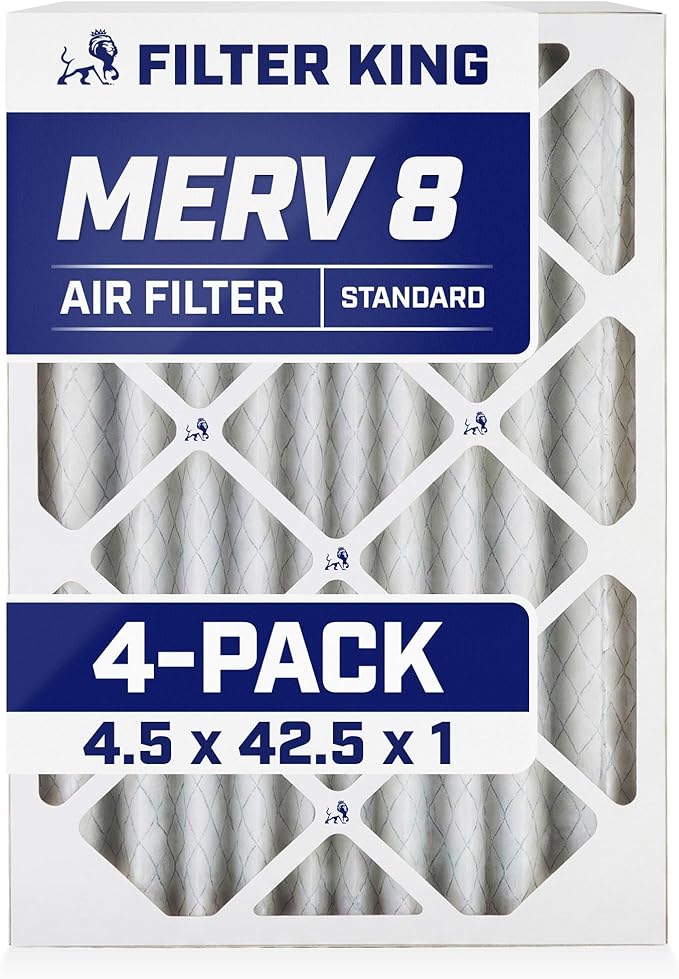 Filter King 4.5x42.5x1 Air Filter | 4-PACK | MERV 8 HVAC Pleated A/C Furnace Filters | MADE IN USA | Actual Size: 4.5 x 42.5 x .75"
