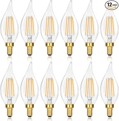 GoBright E12 LED Candelabra Bulbs 60 watt Equivalent, 2700K Soft Warm White Dimmable Chandelier Light Bulbs, 6W 630LM Flame Tip Candle Light Bulbs for Ceiling Fan, Home Decor, 12-Pack